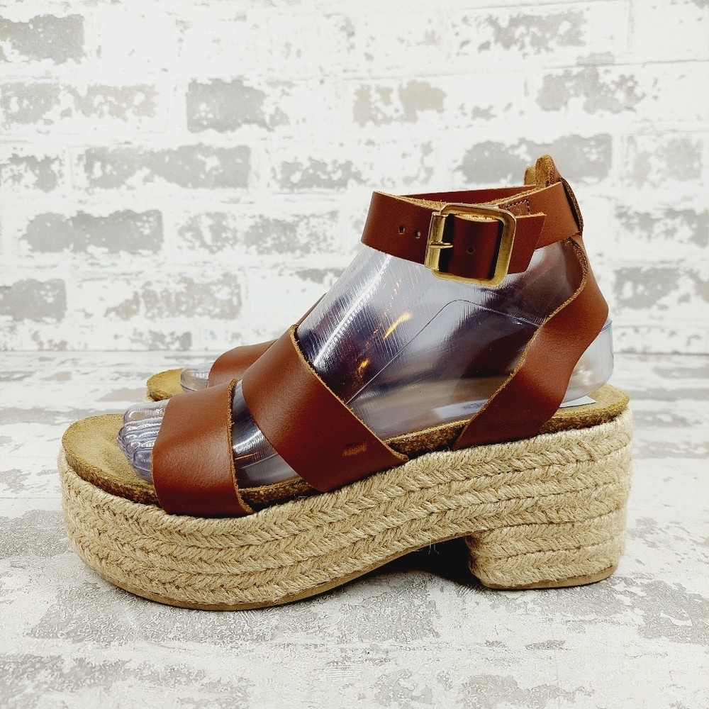 New Steve Madden Womens Kelton Leather Ankle Strap Platform Sandals i545